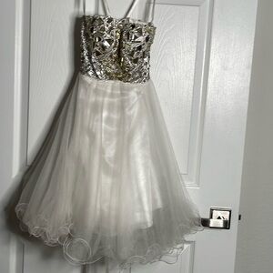 Anny Lee rhinestone bodice white tulle mini cocktail prom formal dress